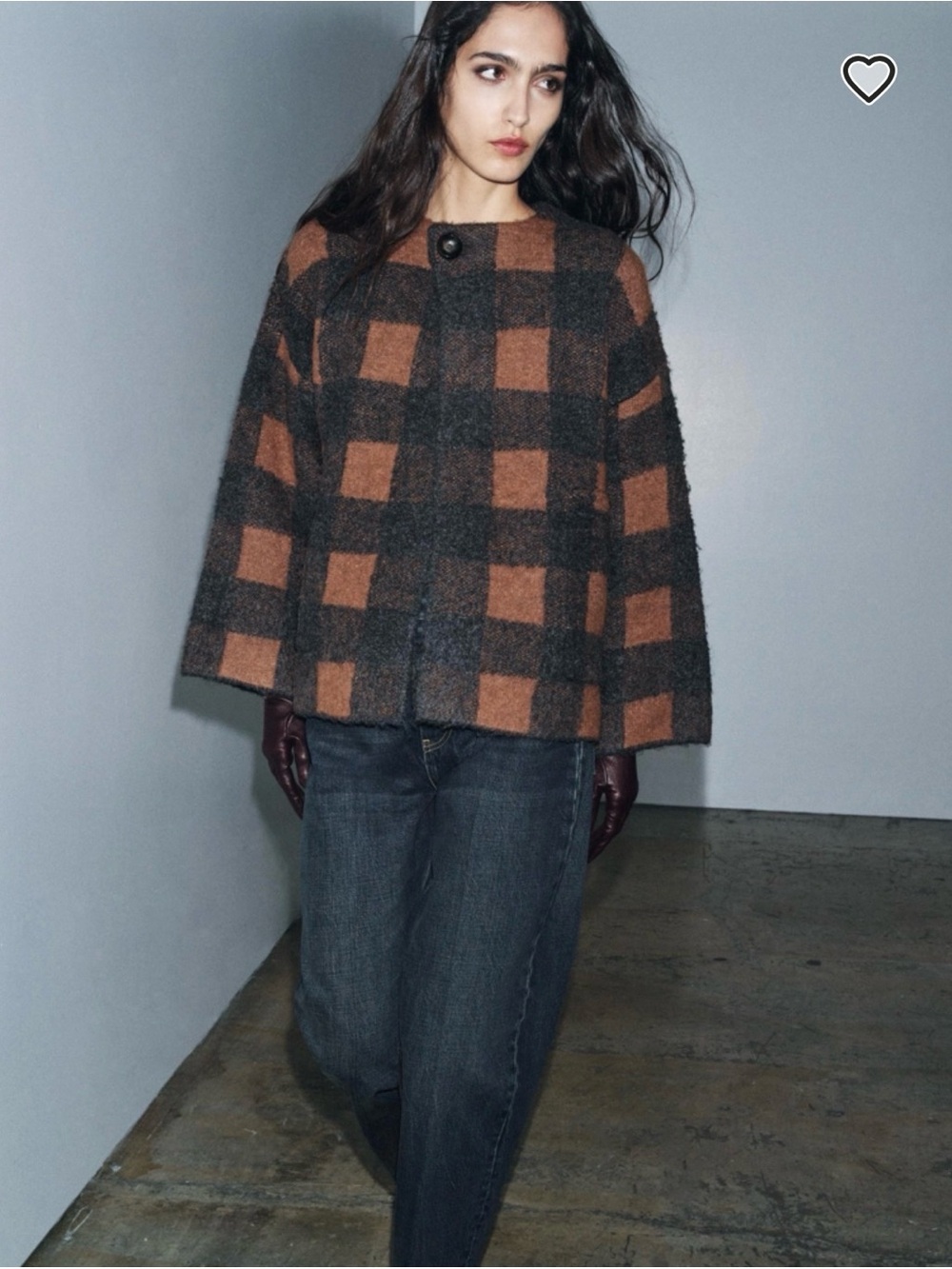ZARA Check Knit Coat Cardigan Womens Boucle Gray Burnt Orange Halloween L-XL NWT